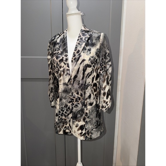 Alberto Makali Jackets & Blazers - Alberto Makali Leopard Print Lace Blazer Womens L Brown Pockets Mob Wife 3/4